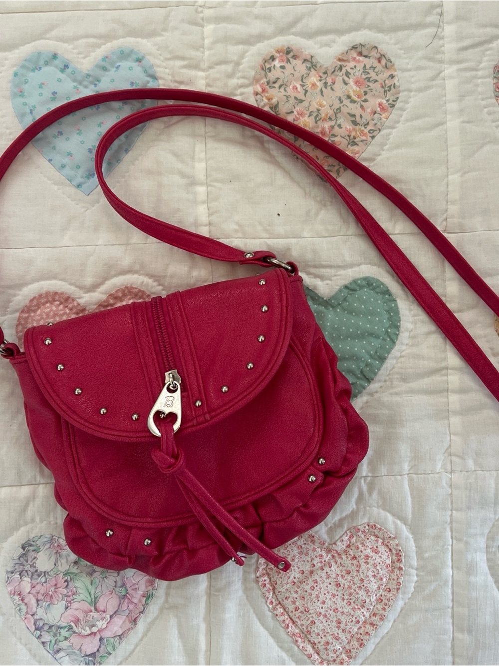 Betsey Johnson Betseyville Pink Moto Y2K Studded Crossbody Mini Shoulder Purse - Picture 11 of 11